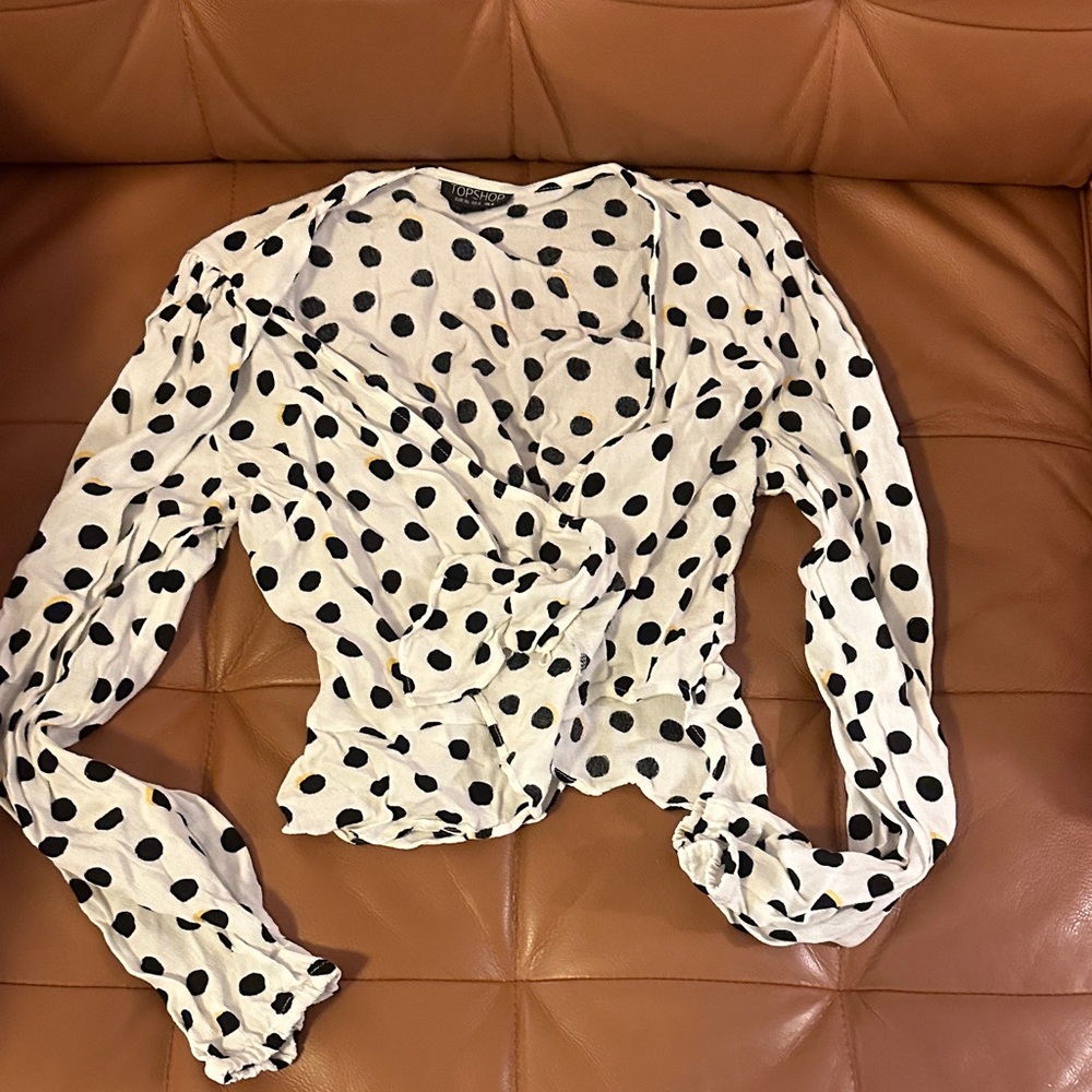Topshop White and Black Polka Dot Wrap Blouse